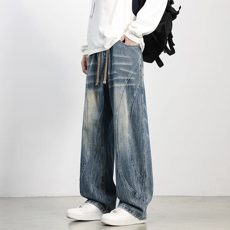 Distressed Blue Baggy Jeans – Vintage Washed Streetwear