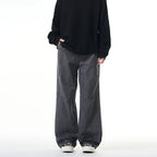 Dark Gray Wide-Leg Jeans – Minimal Utility Streetwear Style