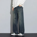 Dark Vintage Wash Wide-Leg Jeans – Retro Casual Street Fit